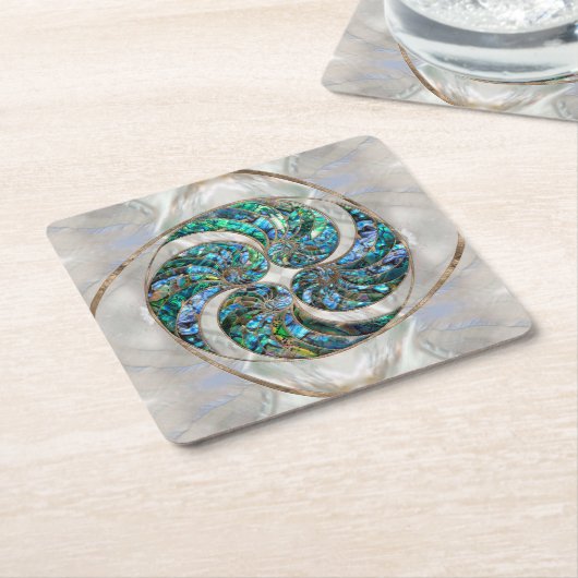 Nautilus Muschel - Abalone und Pearl Rechteckiger Pappuntersetzer (angewinkelt)