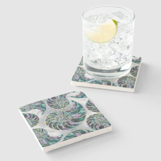 Nautilus Muschel Abalone und Pearl Steinuntersetzer (Seitenansicht)