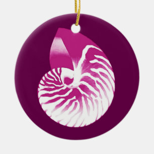 Nautilus-Muschel - Auberginen lila und weiß Keramik Ornament