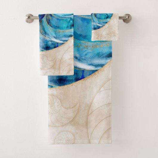 Nautilus Muschel Blaue Wasserfarbe Badhandtuch Set (Insitu)