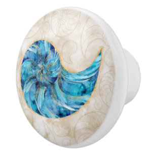 Nautilus Muschel Blaue Wasserfarbe Keramikknauf