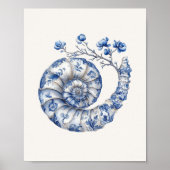 Nautilus Muschel - Coastal Blue on Beige Wall Art Poster (Vorne)