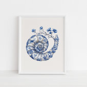 Nautilus Muschel - Coastal Blue on Beige Wall Art Poster