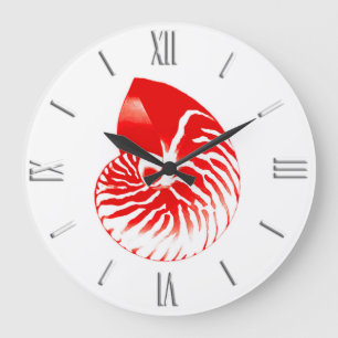 Nautilus-Muschel - dunkelrot und weiß Große Wanduhr
