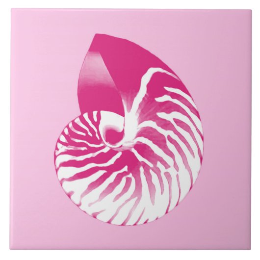Nautilus-Muschel - fuchsienrosa und weiß Fliese (Vorderseite)