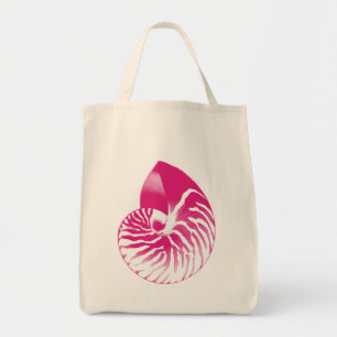 Nautilus-Muschel - Fuchsienrosa und Weiß Tragetasche