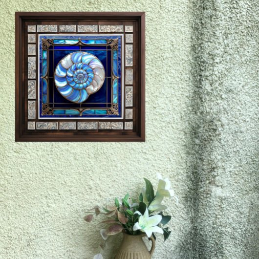 Nautilus-Muschel im blau gestanzten Glass-Look Fliese