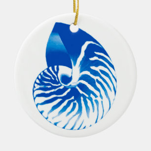 Nautilus-Muschel - Kobaltblau und -WEISS Keramikornament