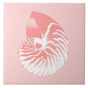 Nautilus-Muschel - Korallenrosa und Weiß Fliese