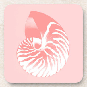 Nautilus-Muschel - Korallenrosa und Weiß Getränkeuntersetzer