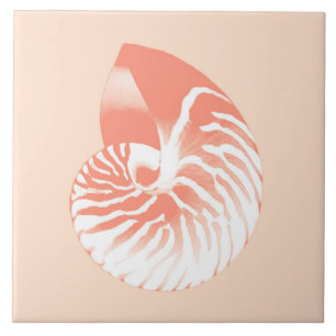 Nautilus-Muschel - korallenrotes Orange und weiß Fliese