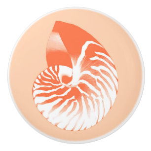 Nautilus-Muschel - korallenrotes Orange und weiß Keramikknauf