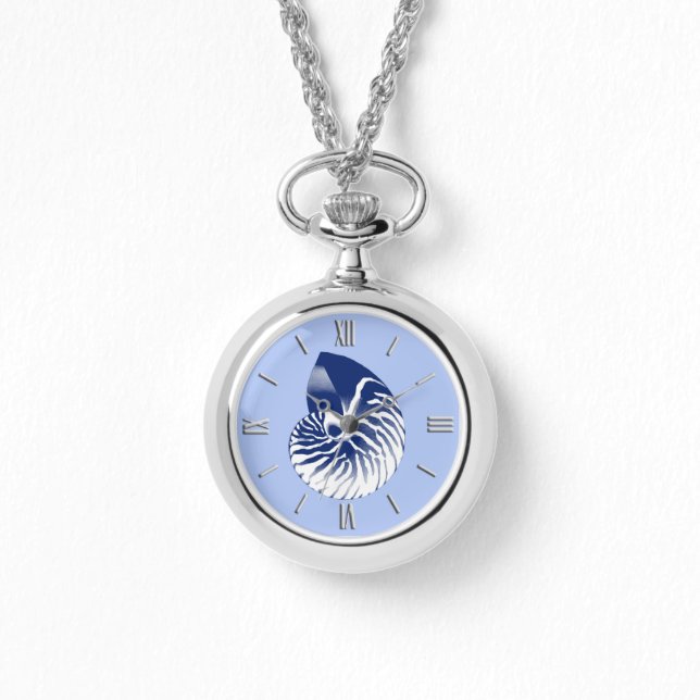 Nautilus Muschel - Marine, weiß & hellblau Armbanduhr (Vorderseite)