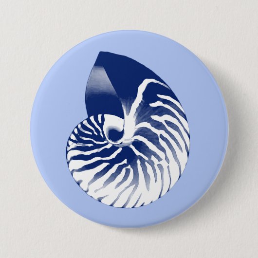 Nautilus Muschel - Marine, weiß & hellblau Button (Vorderseite)