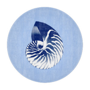 Nautilus Muschel - Marine, weiß & hellblau Schneidebrett