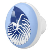 Nautilus-Muschel - Marine, weiß u. hellblau Keramikknauf (Rechts)