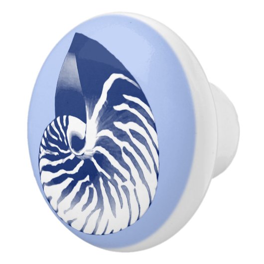 Nautilus-Muschel - Marine, weiß u. hellblau Keramikknauf (Rechts)