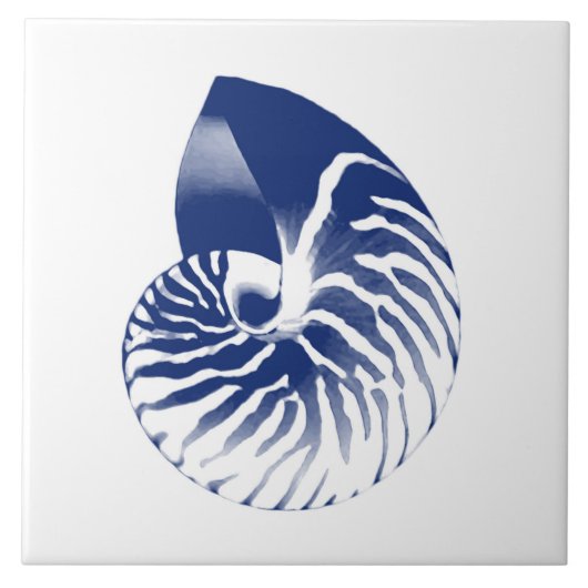 Nautilus-Muschel - Marineblau und -WEISS Fliese (Vorderseite)