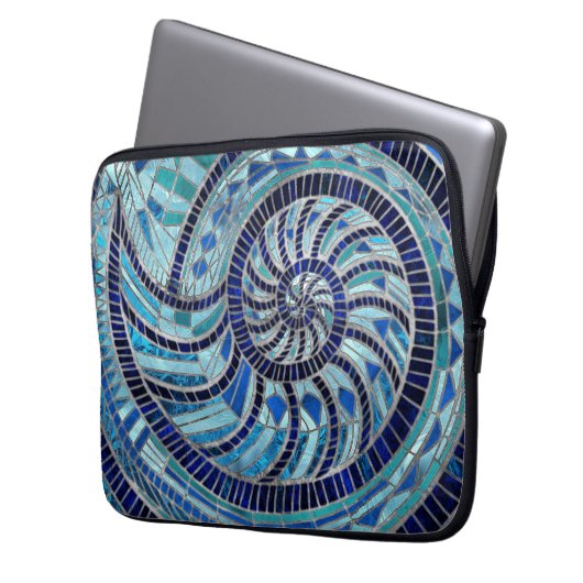 Nautilus-Muschel-Mosaikkunst Laptopschutzhülle (Vorderseite Links)
