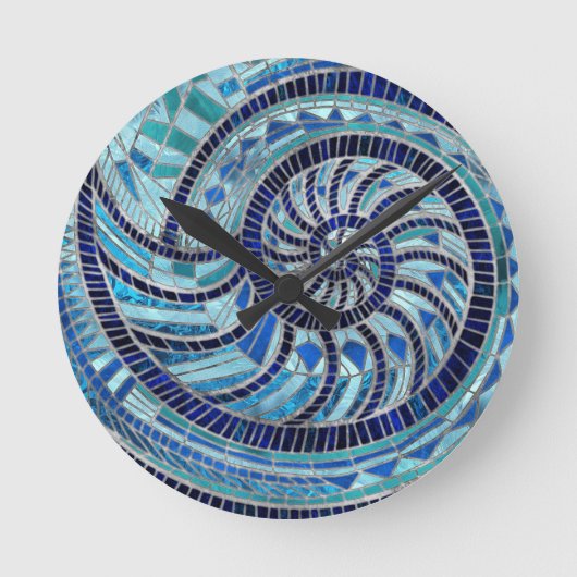 Nautilus-Muschel-Mosaikkunst Runde Wanduhr (Vorderseite)