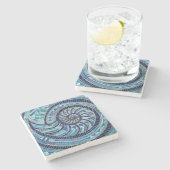 Nautilus-Muschel-Mosaikkunst Steinuntersetzer (Seitenansicht)