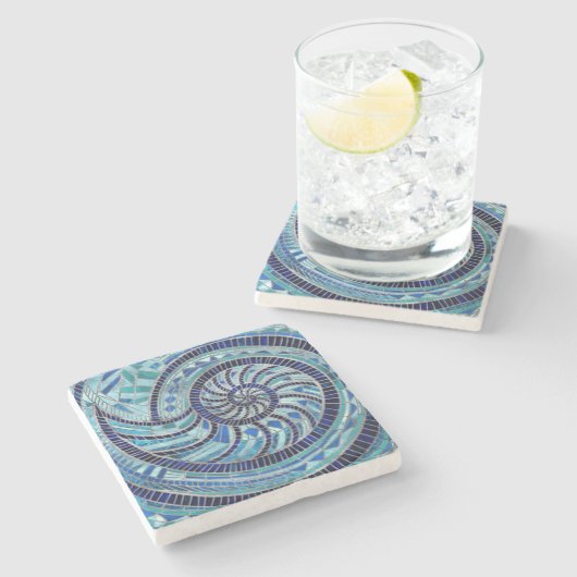 Nautilus-Muschel-Mosaikkunst Steinuntersetzer (Seitenansicht)