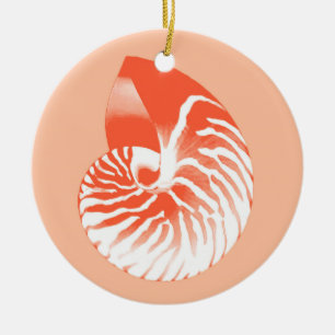 Nautilus-Muschel - orange und weiß Keramik Ornament