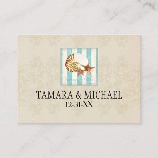 Nautilus Muschel Ozean Streifenmuster Damaskasstra Platzkarte (Vorderseite)