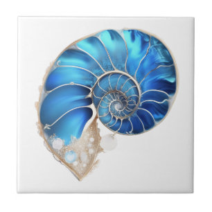Nautilus-Muschel Ozeanblau 3D Schimmer Strand Fliese