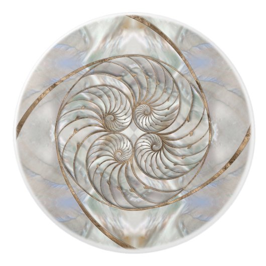Nautilus-Muschel - Perlmutter und Goldmedaille Keramikknauf (Vorderseite)