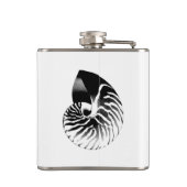 Nautilus-Muschel - schwarz, grau und weiß Flachmann (Rückseite)