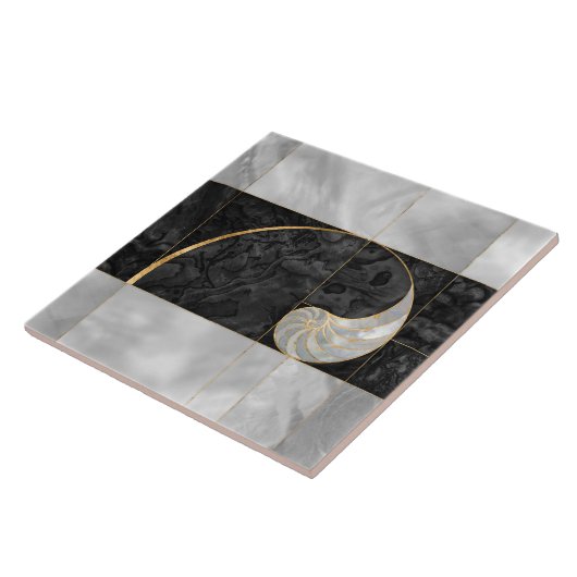 Nautilus Muschel - Schwarzer Abalone und Perle Fliese (Seite)