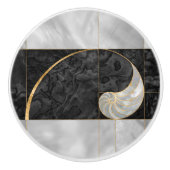 Nautilus Muschel - Schwarzer Abalone und Perle Keramikknauf (Vorderseite)