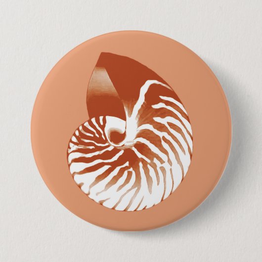 Nautilus-Muschel - Terrakotta und Weiß Button (Vorderseite)