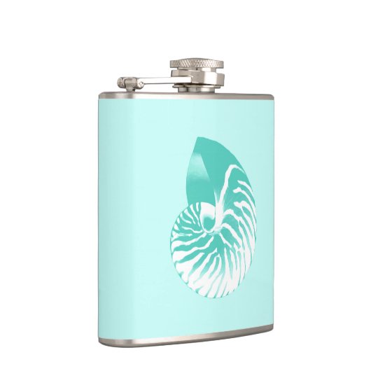 Nautilus-Muschel - Türkis, Aqua und Weiß Flachmann (Rechts)
