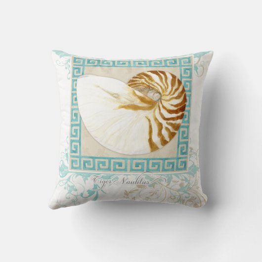 Nautilus Muschel Wasserfarbe Griechischer Schlüsse Kissen (Rückseite)