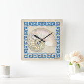 Nautilus Muschel Wasserfarbe Griechischer Schlüsse Quadratische Wanduhr (Zuhause)