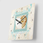 Nautilus Muschel Wasserfarbe Griechischer Schlüsse Quadratische Wanduhr (Winkel)