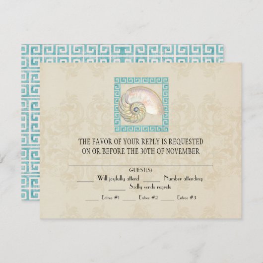 Nautilus Muschel Wasserfarbe Griechischer Schlüsse RSVP Karte (Vorne/Hinten)