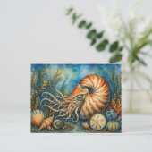 Nautilus-Ozean-Aquarell inspirierte Postkarte (Stehend Vorderseite)