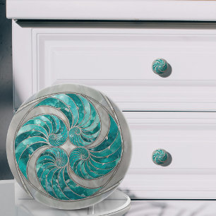 Nautilus-Schale Aquamarin und Perlmutt Keramikknauf