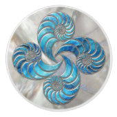 Nautilus-Schale Blaue Marmor und Perlmutt Keramikknauf (Vorderseite)