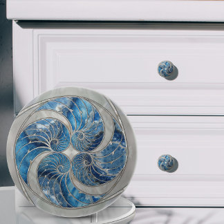 Nautilus-Schale Blaue Marmor und Perlmutt Keramikknauf