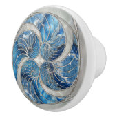 Nautilus-Schale Blaue Marmor und Perlmutt Keramikknauf (Rechts)