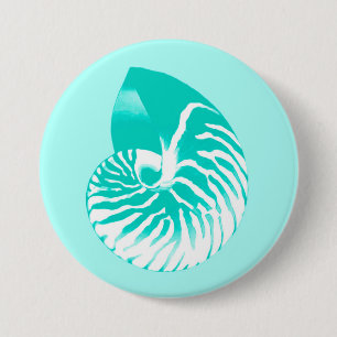 Nautilus-Schale - Türkis, Aqua und Weiß Button