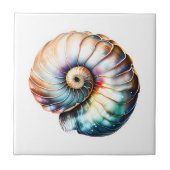 Nautilus seashell iridescent 3D Strand nautische Fliese (Vorderseite)