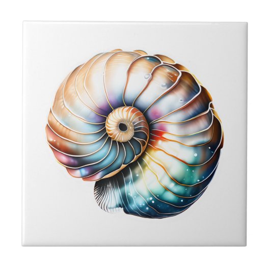 Nautilus seashell iridescent 3D Strand nautische Fliese (Vorderseite)