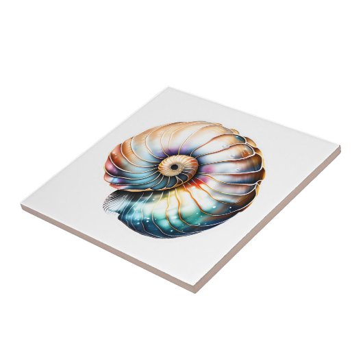 Nautilus seashell iridescent 3D Strand nautische Fliese (Seite)