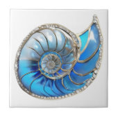 Nautilus seashell Ocean Blue 3D Diamant Shimmer Fliese (Vorderseite)
