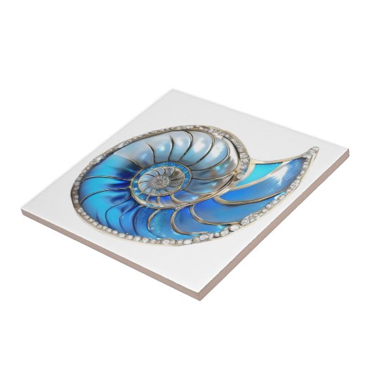 Nautilus seashell Ocean Blue 3D Diamant Shimmer Fliese (Seite)